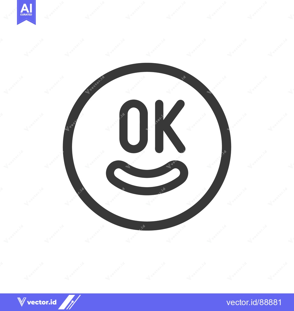 Premium Vector of An illustrated black and white circle with the word OK and a smile
