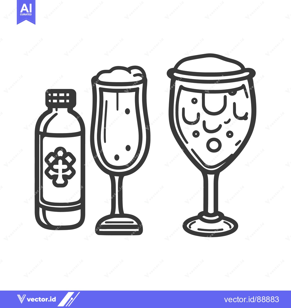 Premium Vector dari Simple Line Drawn Illustrations Depicting Bottle And Glasses Of Bevera