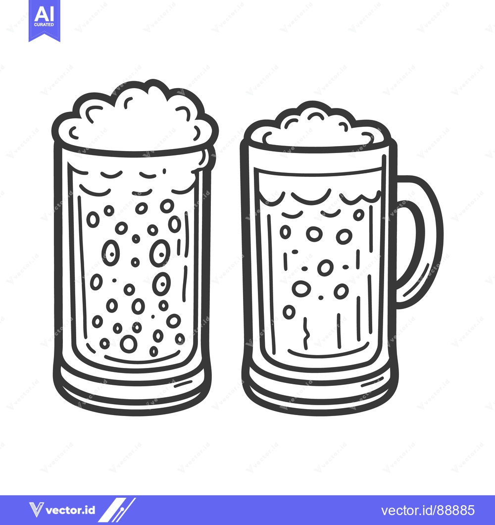 Premium Vector dari Two filled beer mugs with abundant foamy head are depicted