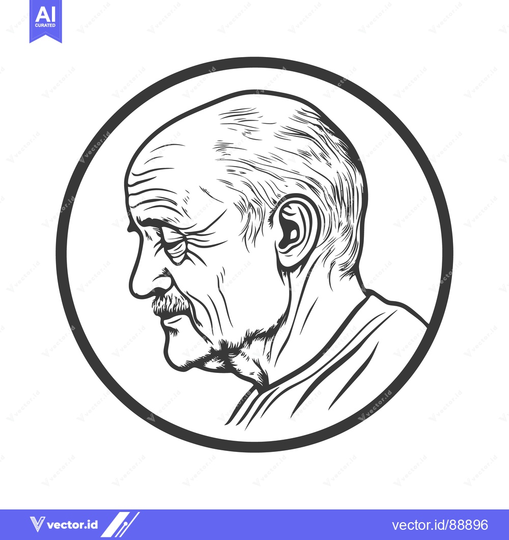 Premium Vector of A detailed black and white drawing depicting an elderly man profile