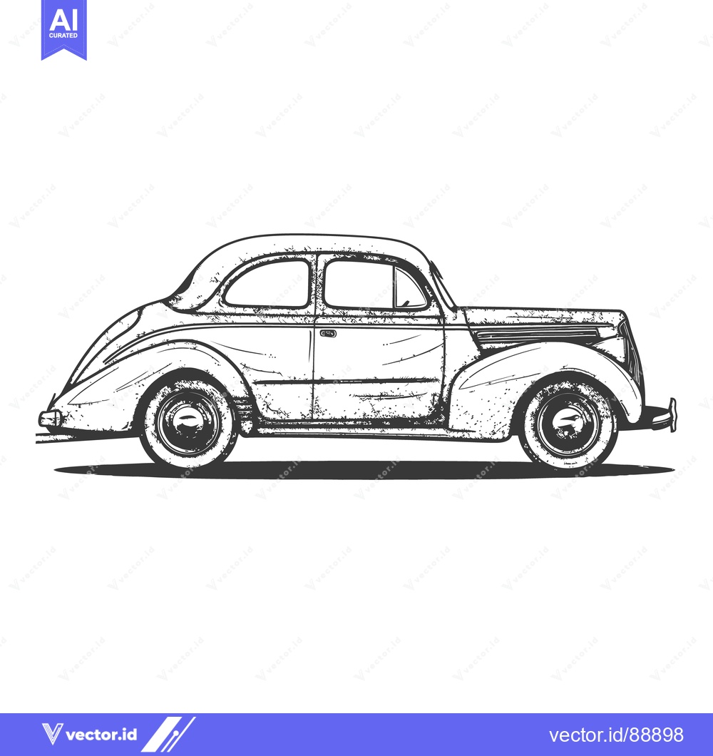 Premium Vector of A vintage black and white drawing of an old classic car