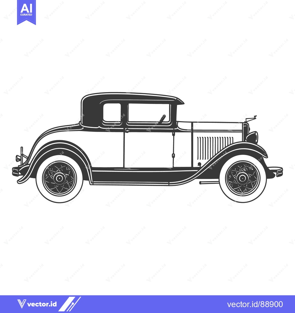 Premium Vector dari A classic black and white illustration depicting a vintage coupe autom