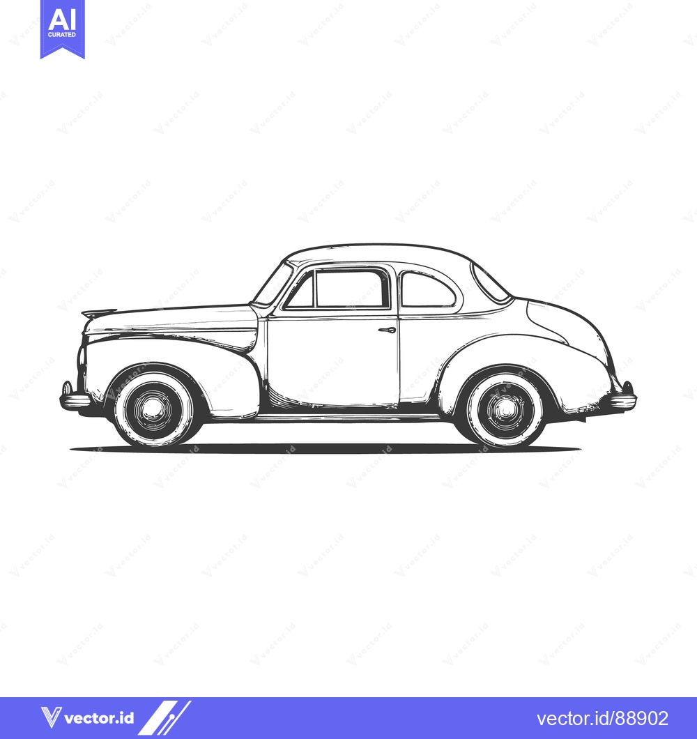 Premium Vector of Vintage Automobile Illustrated In Black And White On Solid Background