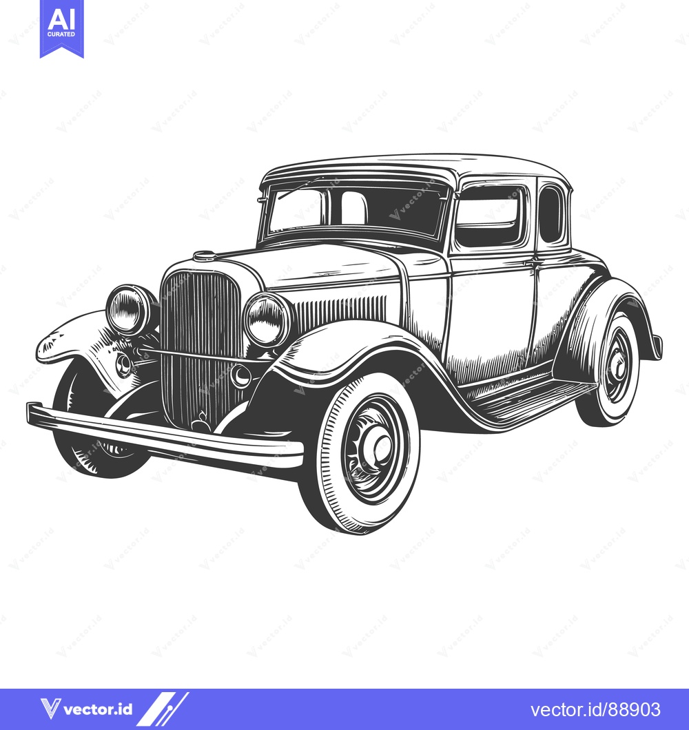 Premium Vector of Classic Coupe Car In Black And White On Isolated Background