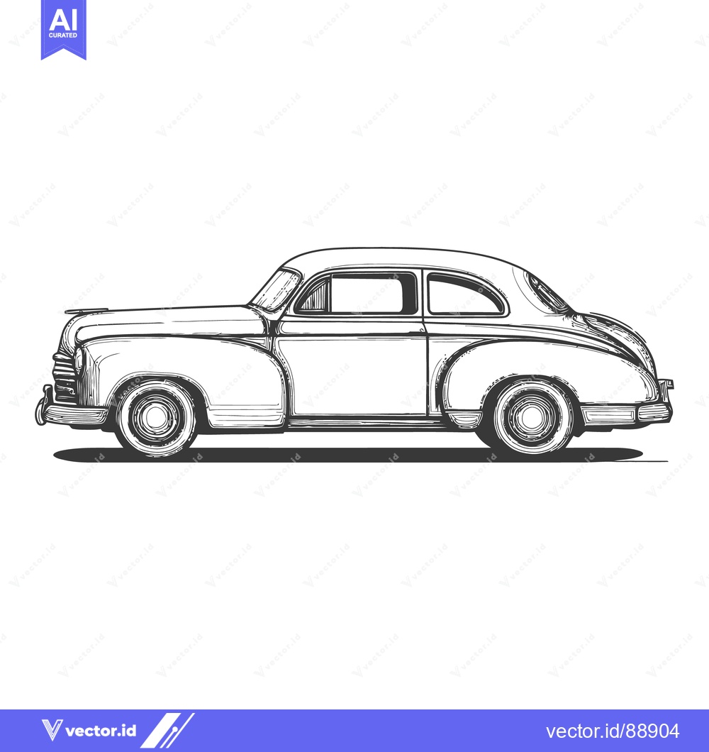 Premium Vector of A detailed monochrome side view sketch of a classic automobile