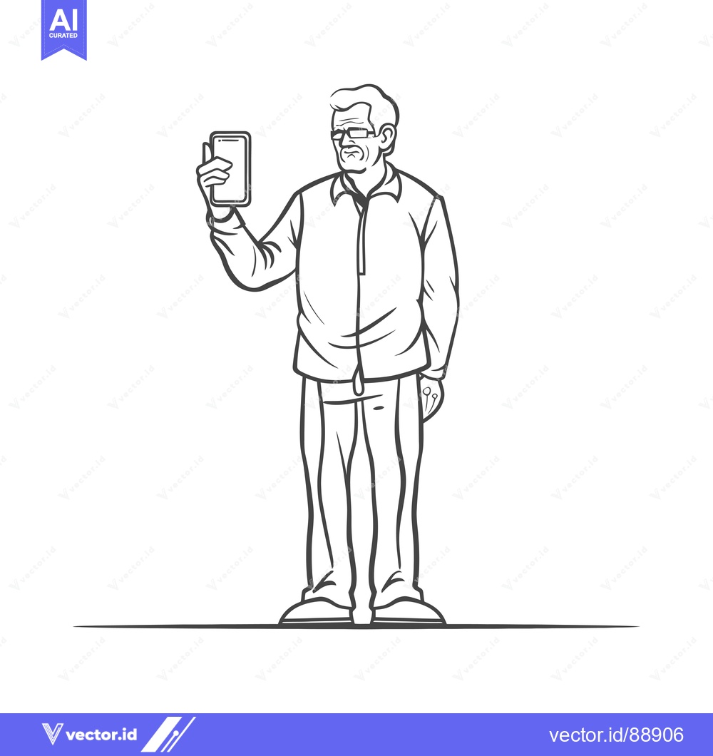 Premium Vector dari Older man looking at a phone in his hand