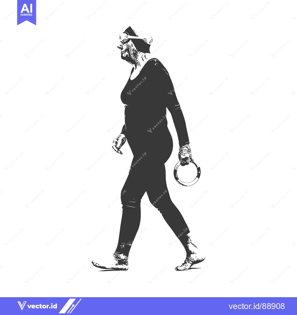 Premium Vector dari Older Woman Walking with Ring in Hand, Side View Silhouette