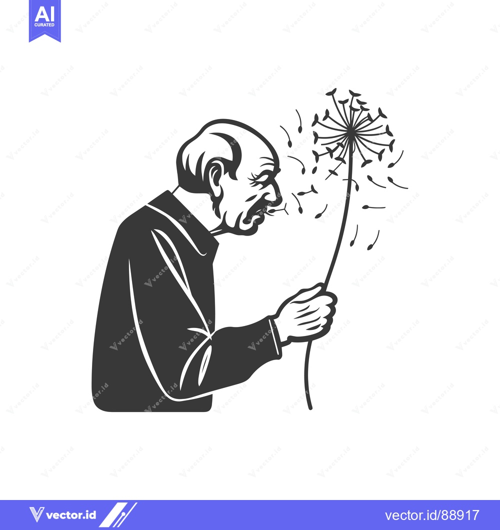 Premium Vector of Old Man Blowing Dandelion Seeds