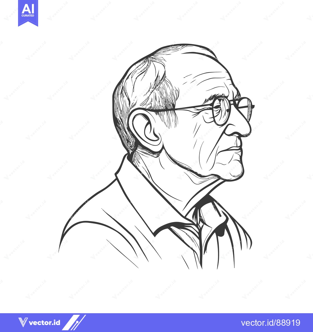 Premium Vector dari A sketched portrait shows a man wearing glasses in profile
