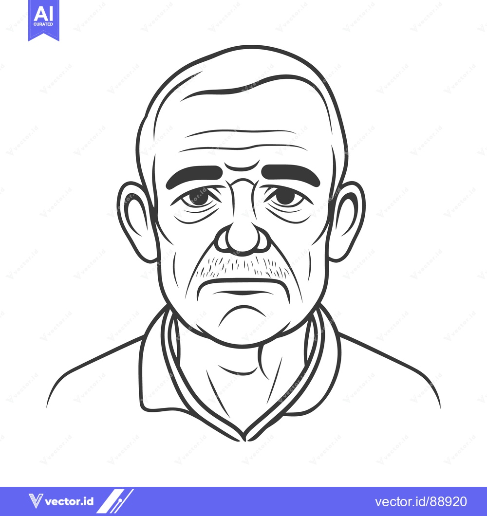 Premium Vector dari A detailed line drawing depicting an elderly man looking forward