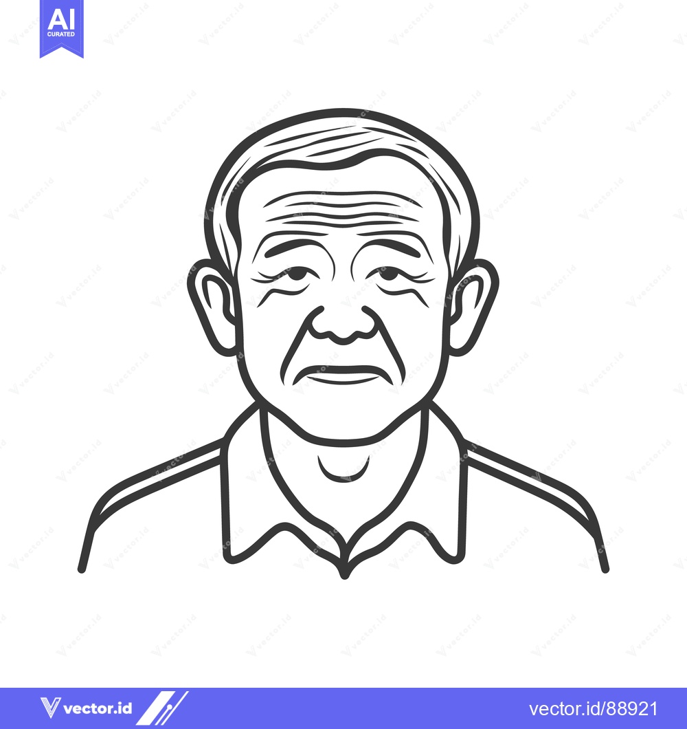 Premium Vector of A line art portrait depicting the head and shoulders of an older man