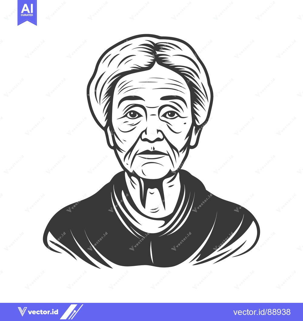 Premium Vector dari A monochrome portrait of a senior woman with a focused expression