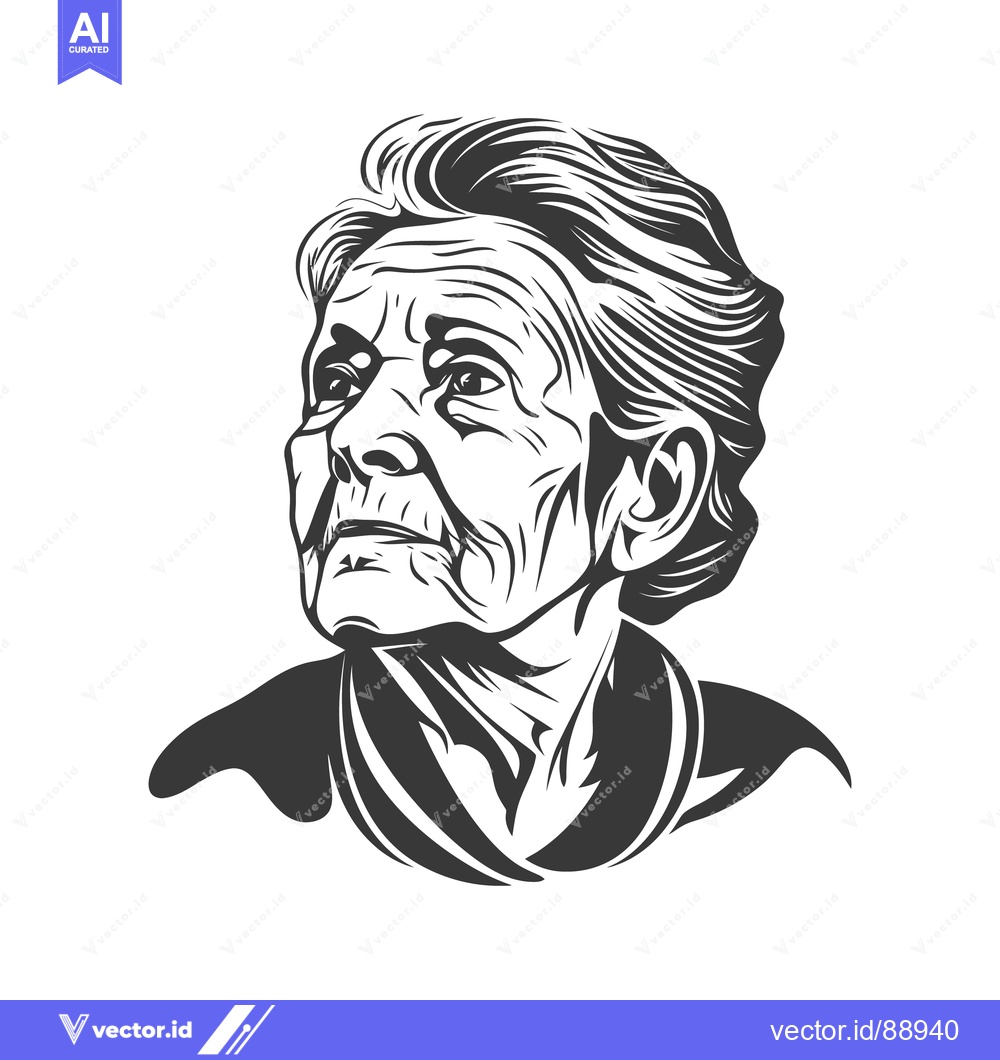 Premium Vector dari A detailed black and white portrait of a senior woman