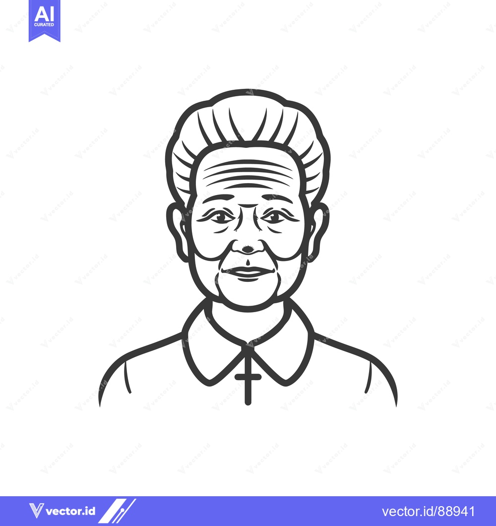 Premium Vector dari A detailed line drawing portrait of an older woman