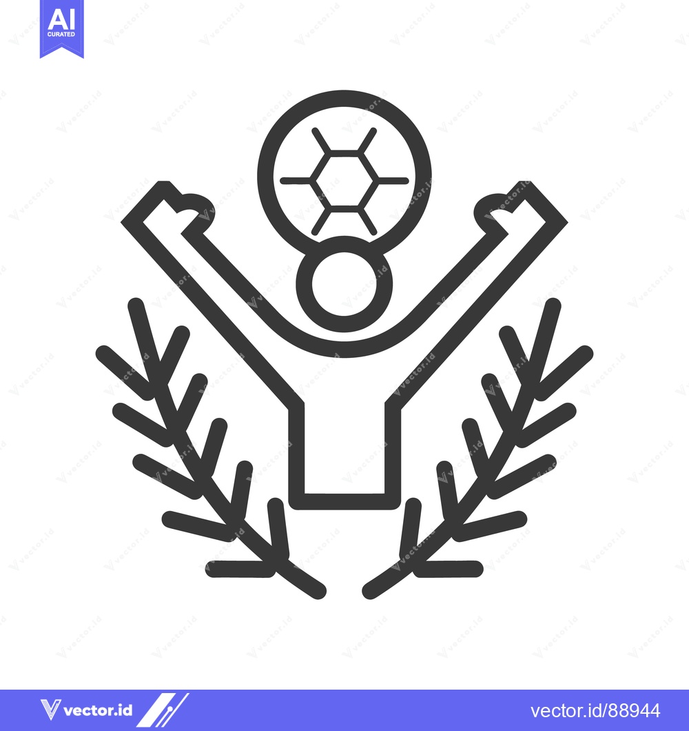 Premium Vector of A stylized emblem depicting a person celebrating with a soccer ball