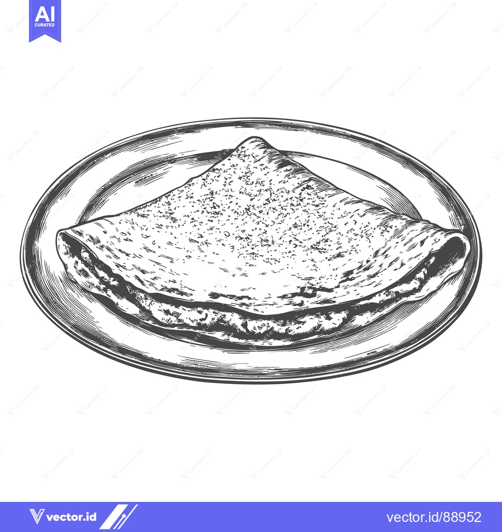 Premium Vector dari An illustrative monochrome image of a filled folded crepe on a plate