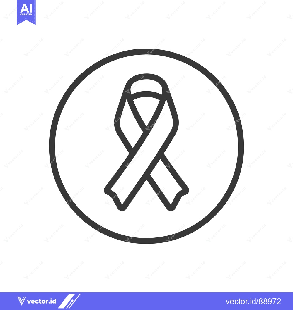 Premium Vector of Minimalist Awareness Ribbon Icon in Circle, Dark Gray Outline on White