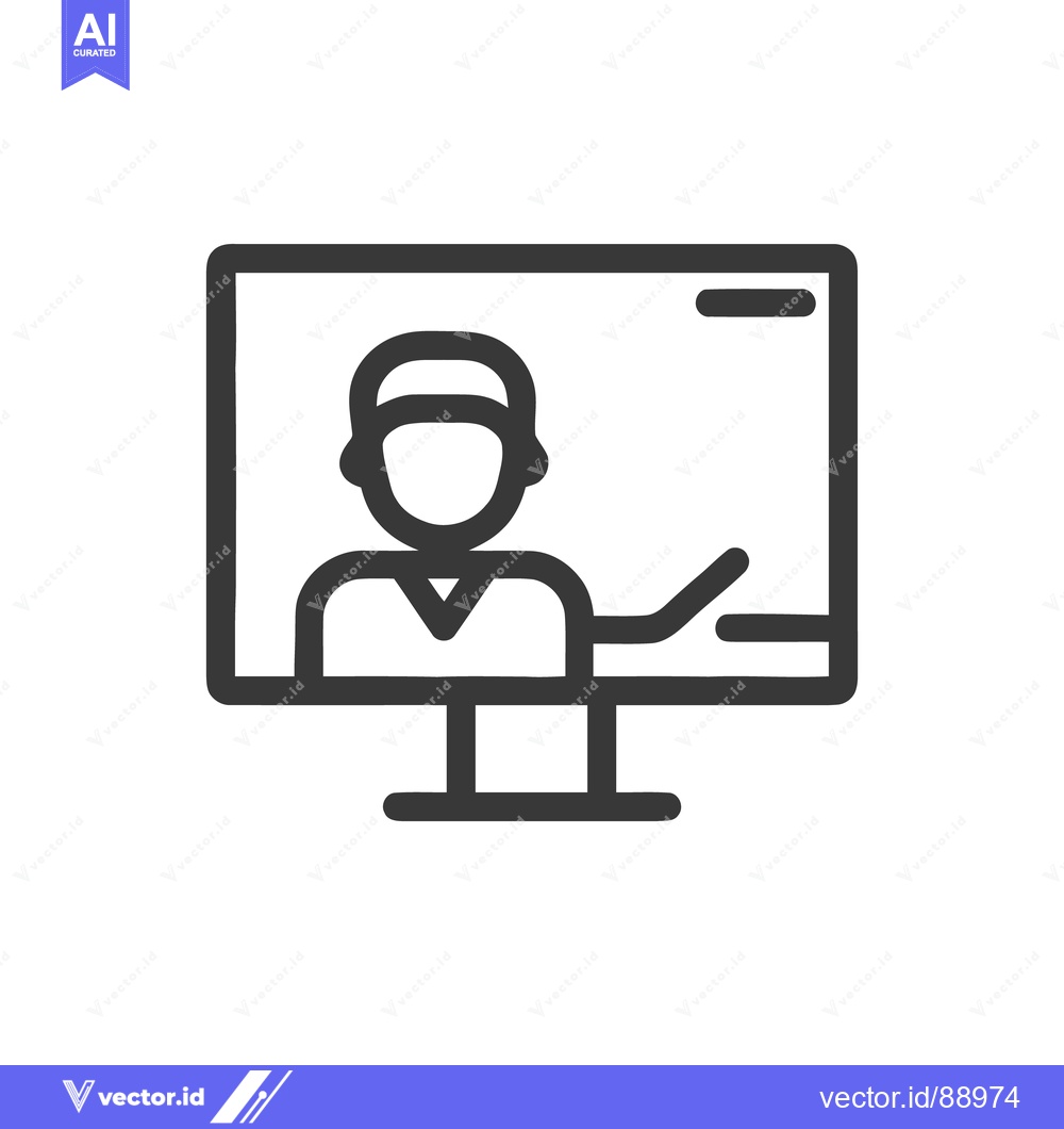 Premium Vector dari Online Education Icon: Instructor Presenting on Screen, Minimalist Des