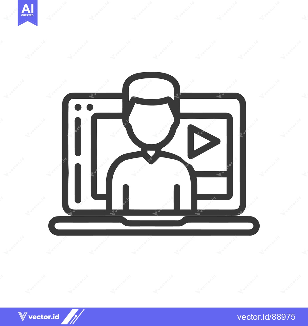 Premium Vector dari Online Education Icon: Man on Laptop Watching Video