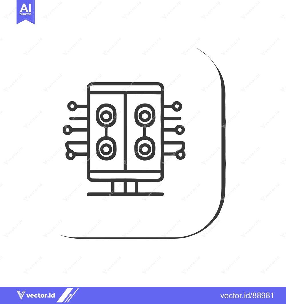 Premium Vector of Minimalist Server Rack Icon with Circular Data Points and Outline Styl