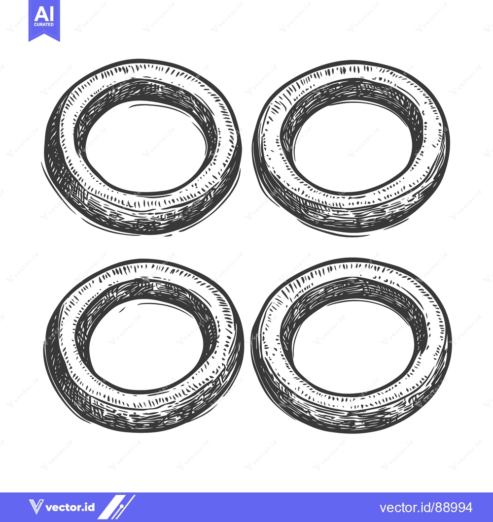 Premium Vector dari Four circular donuts depicted in black and white illustration style