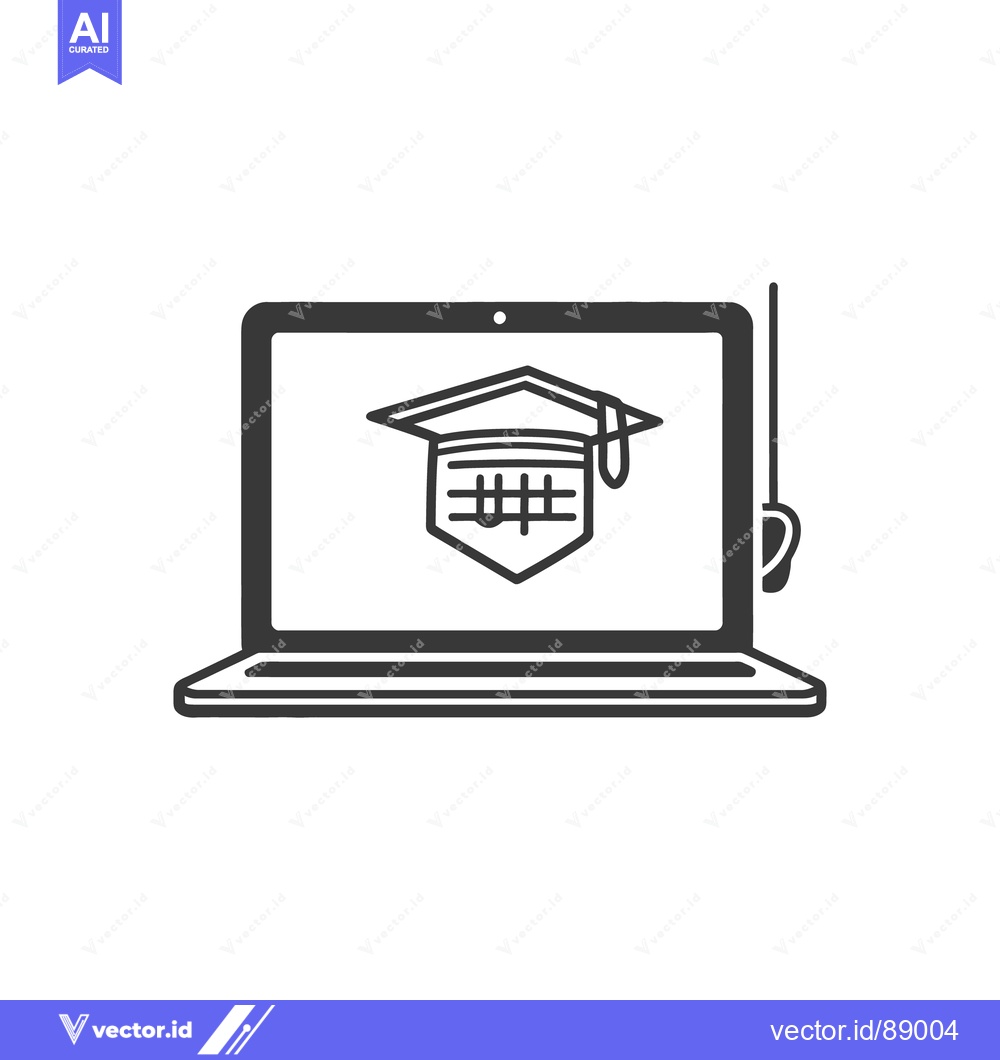 Premium Vector of Computer displaying a graduation cap signifies online education resour