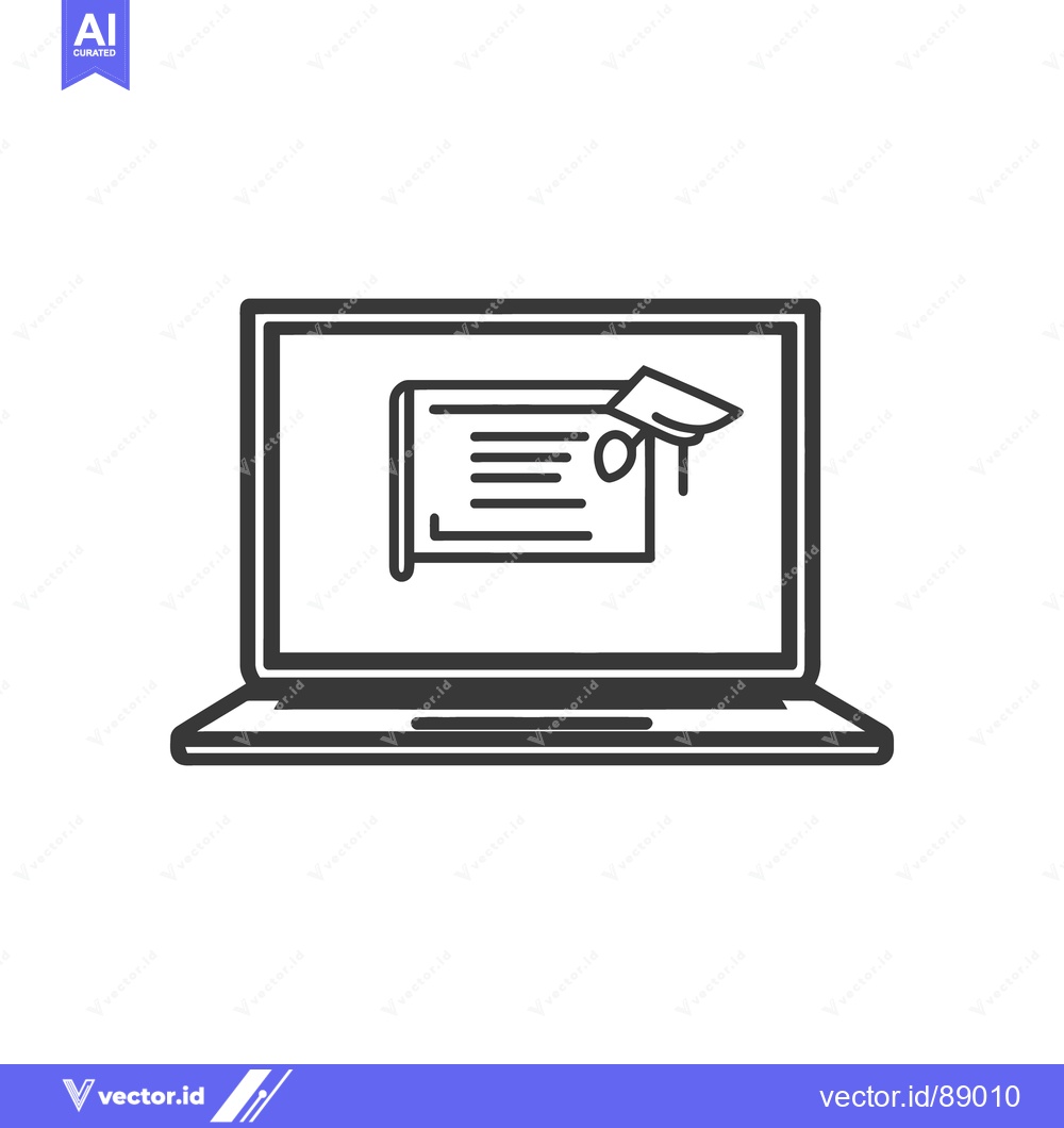 Premium Vector of A laptop displaying a graduation diploma and mortarboard