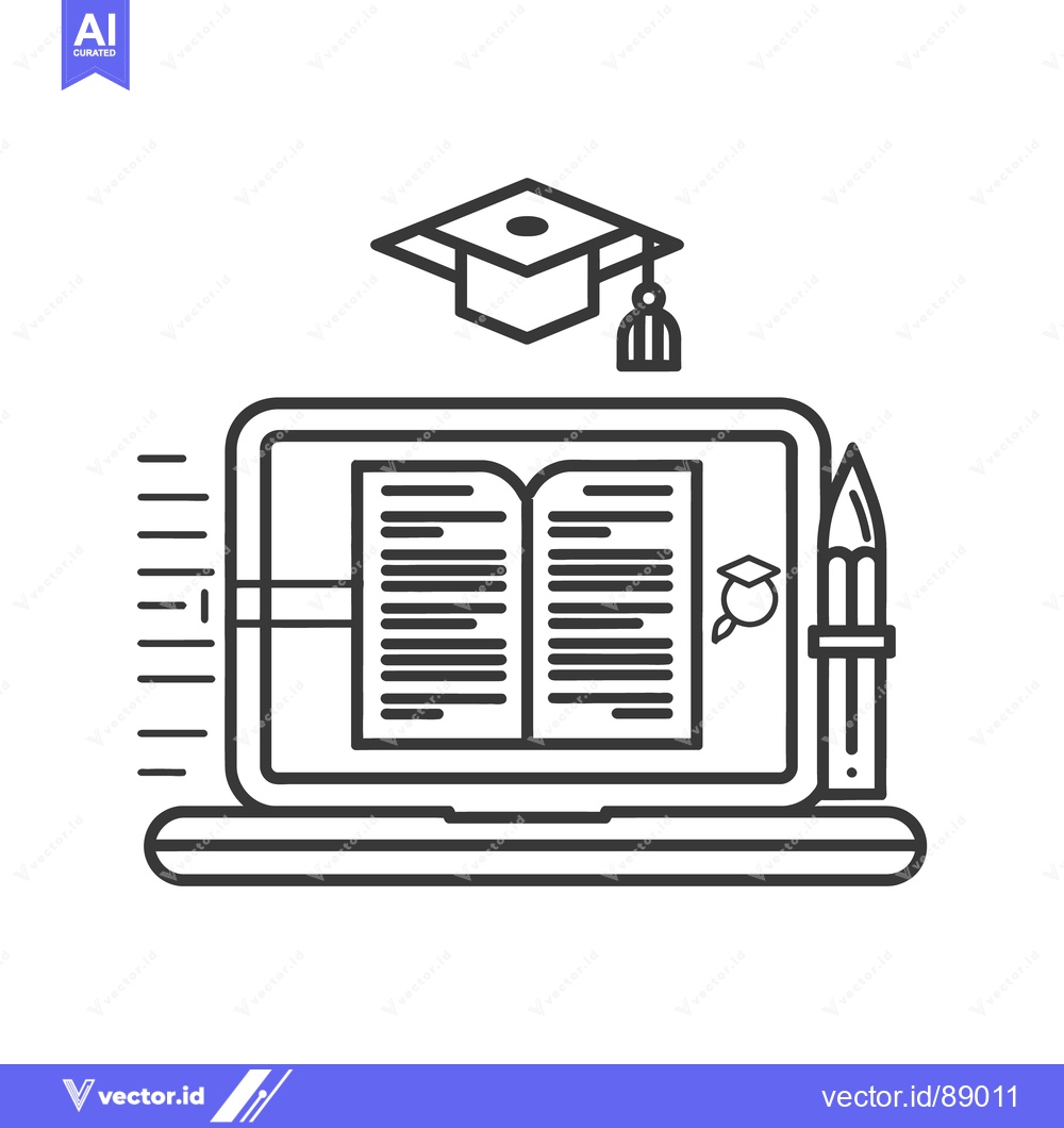 Premium Vector dari A laptop screen displaying a book and academic elements