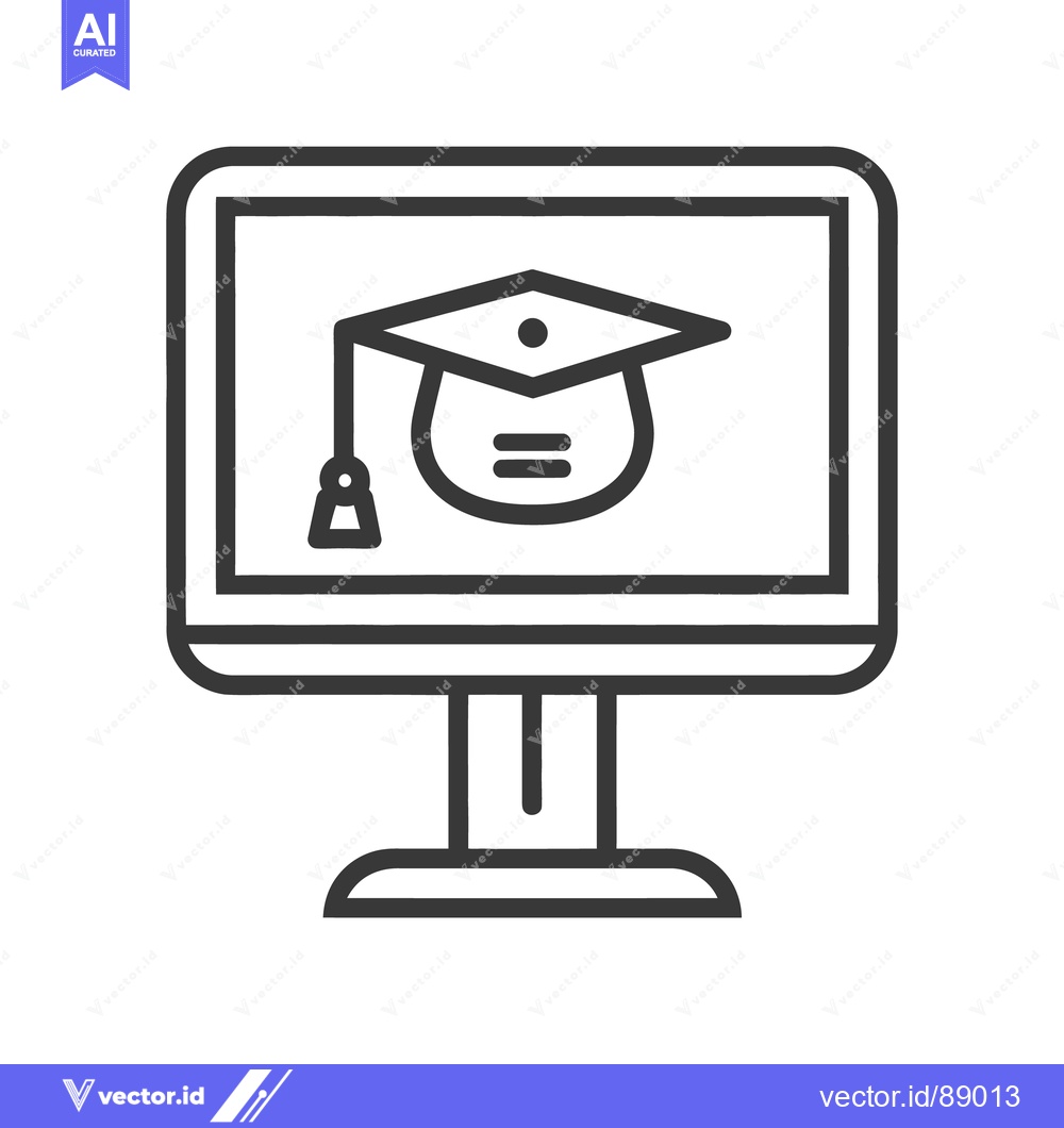 Premium Vector of A computer monitor showing a graduation cap symbol representing learni