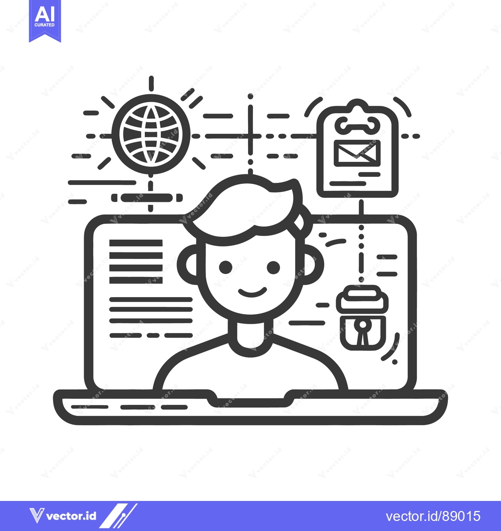 Premium Vector dari A person working online with a computer and connected documents