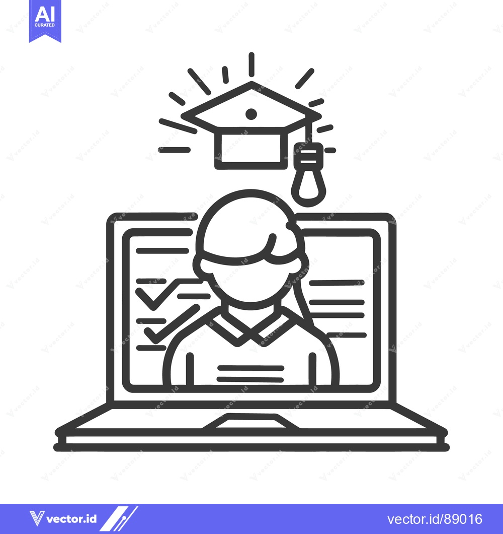Premium Vector dari Person learning through a laptop computer with graduation elements