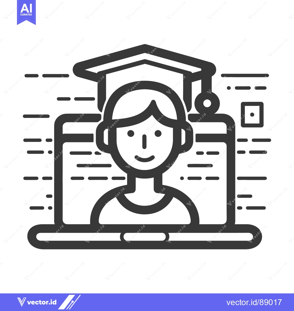 Premium Vector dari A Student Wearing Graduation Cap In Front Of Computer Screen