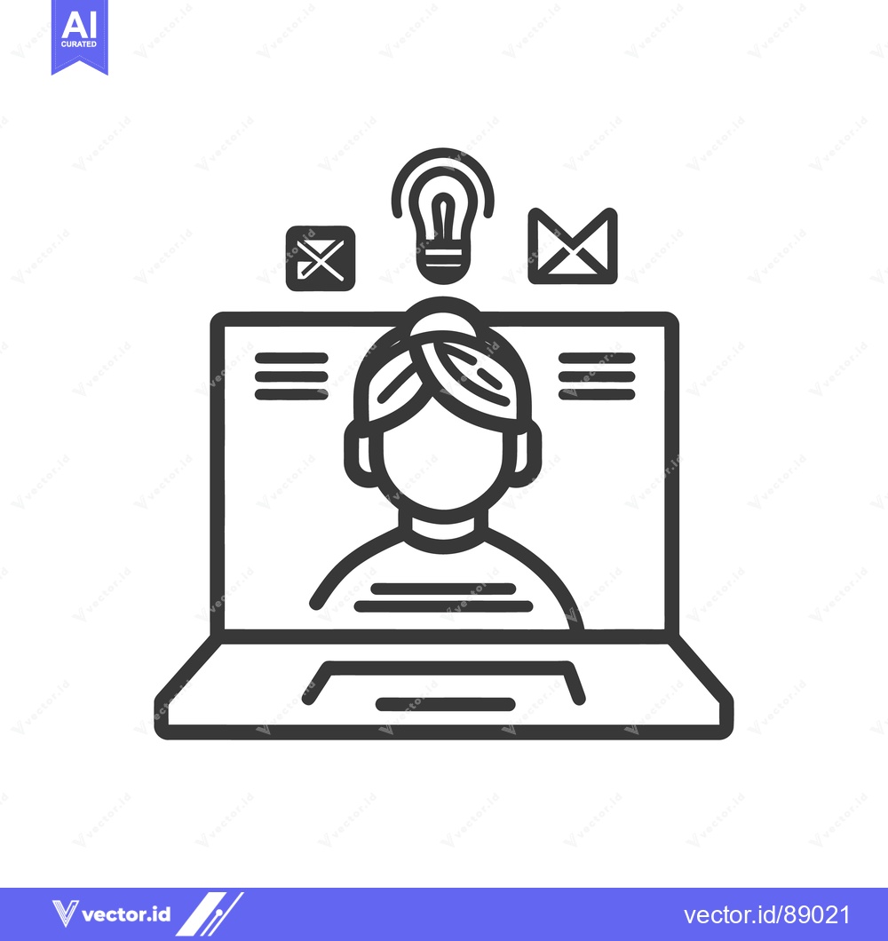 Premium Vector dari Simple outline depicting a person on a computer display screen