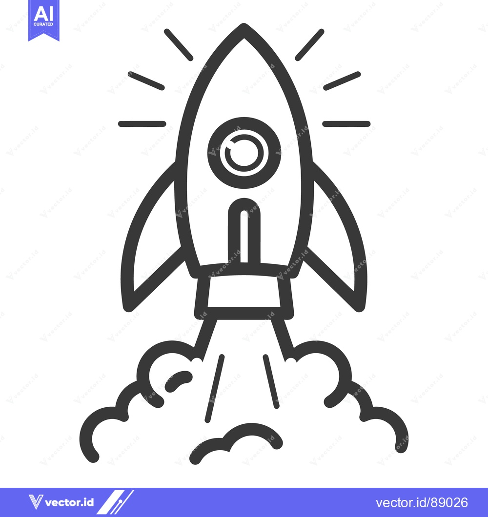 Premium Vector dari A simple rocket image launching with smoke and light bursts