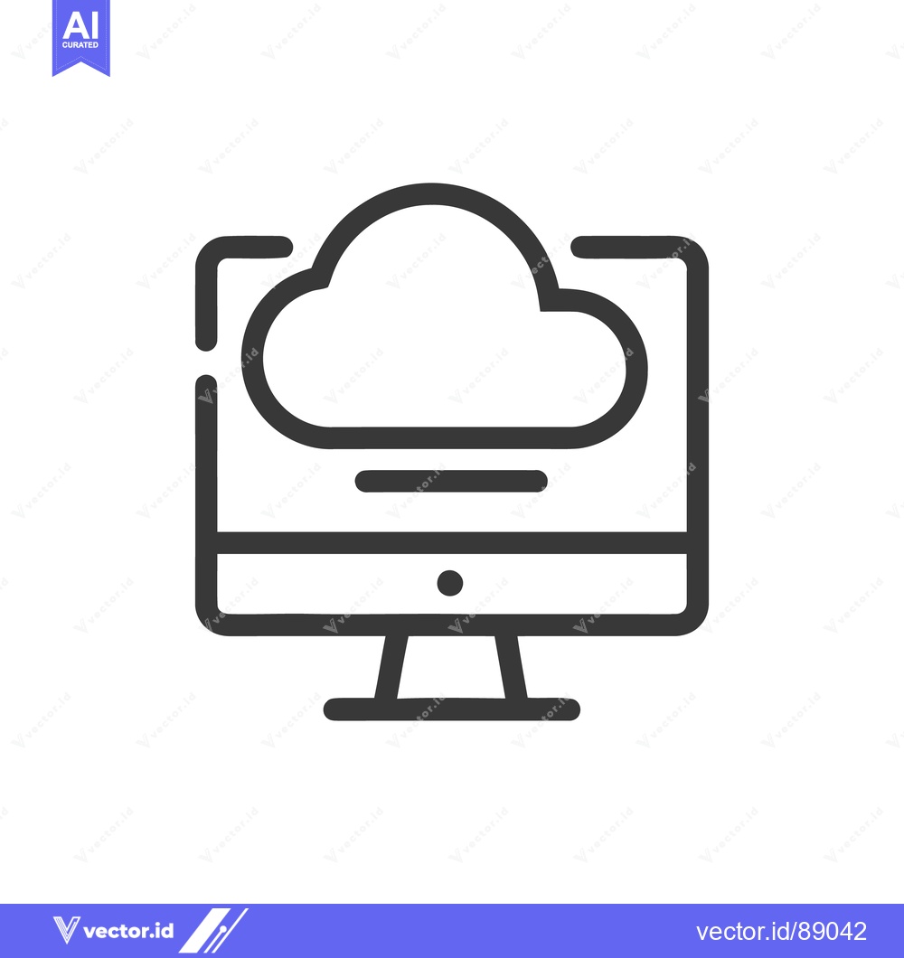 Premium Vector of Cloud Computing Icon: Modern Monitor Displaying Cloud Symbol in Outlin