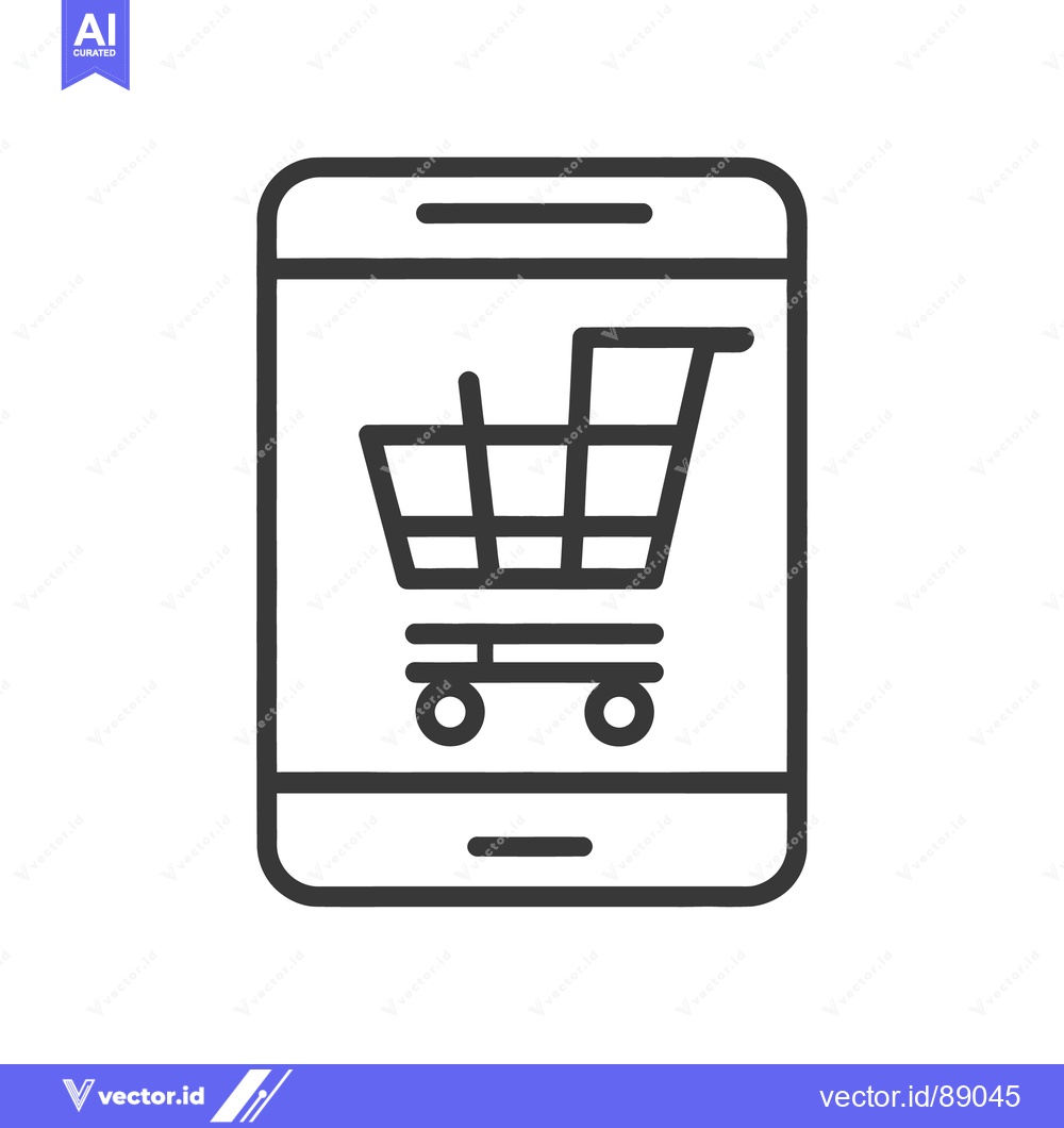 Premium Vector of A black and white image of mobile shopping cart icon
