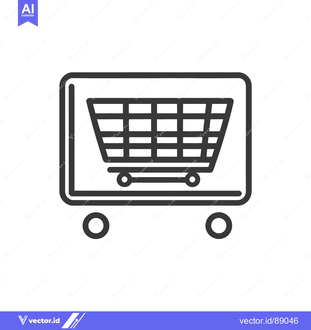 Premium Vector of A black outline graphic icon depicting a shopping cart on wheels