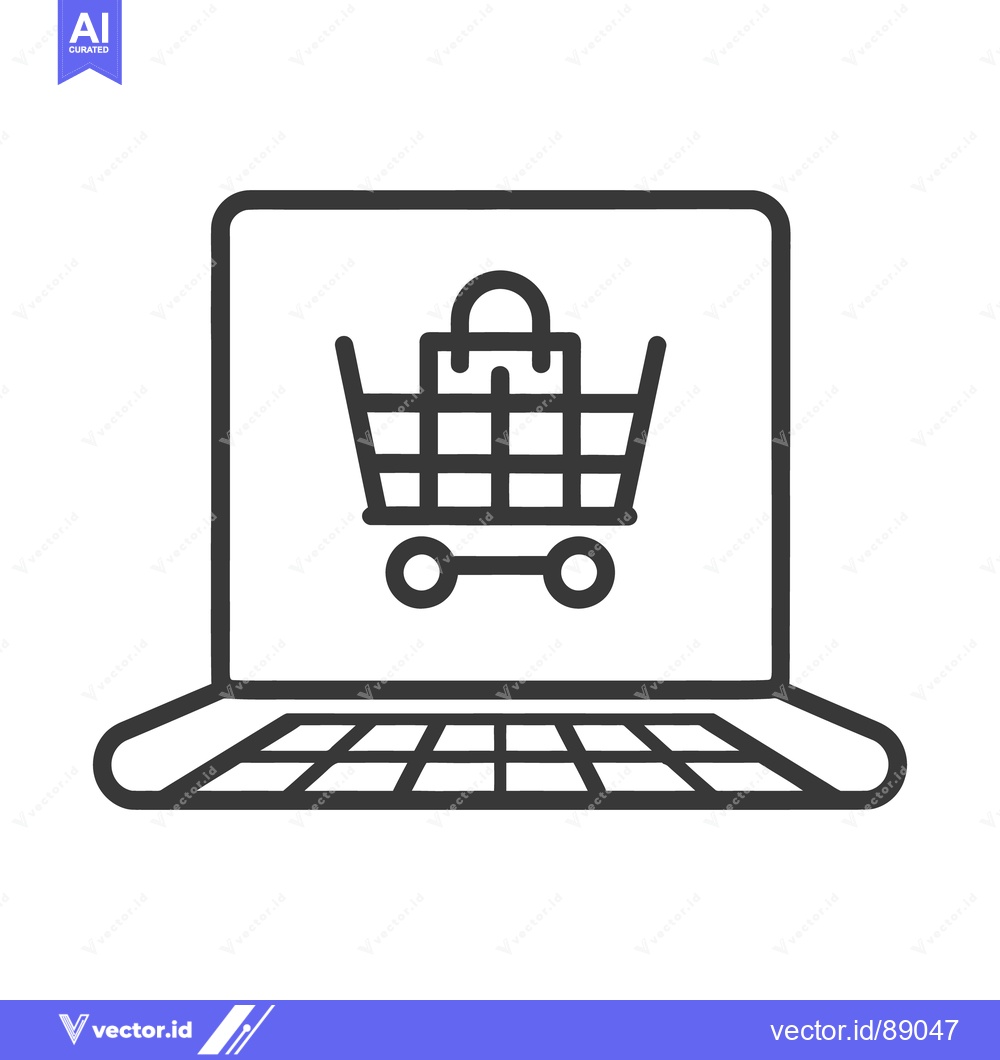 Premium Vector of A laptop screen displaying a shopping cart icon for online purchases