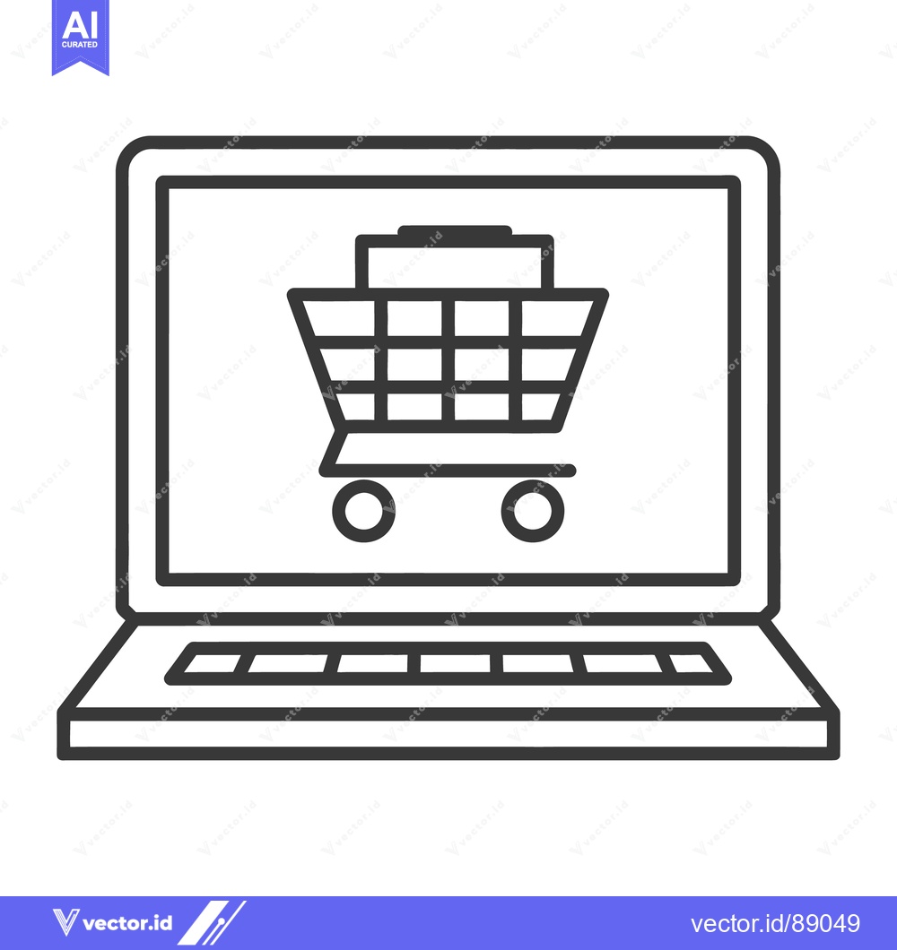 Premium Vector dari An online shopping cart icon displayed on a laptop computer screen