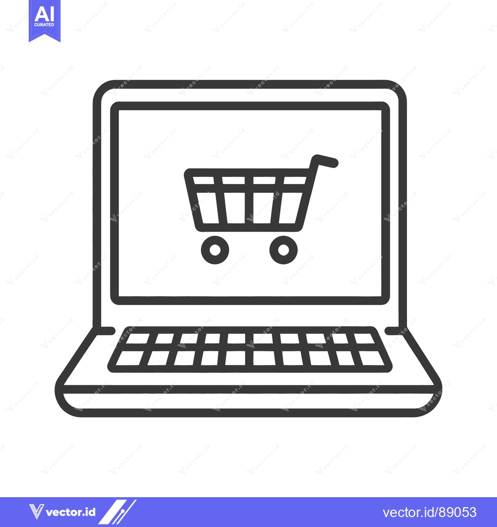 Premium Vector dari A laptop computer displaying a digital shopping cart symbol online