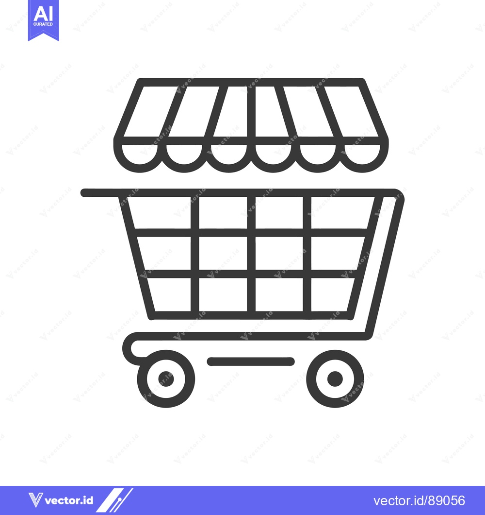 Premium Vector of A stylized shopping cart illustration with a striped store awning