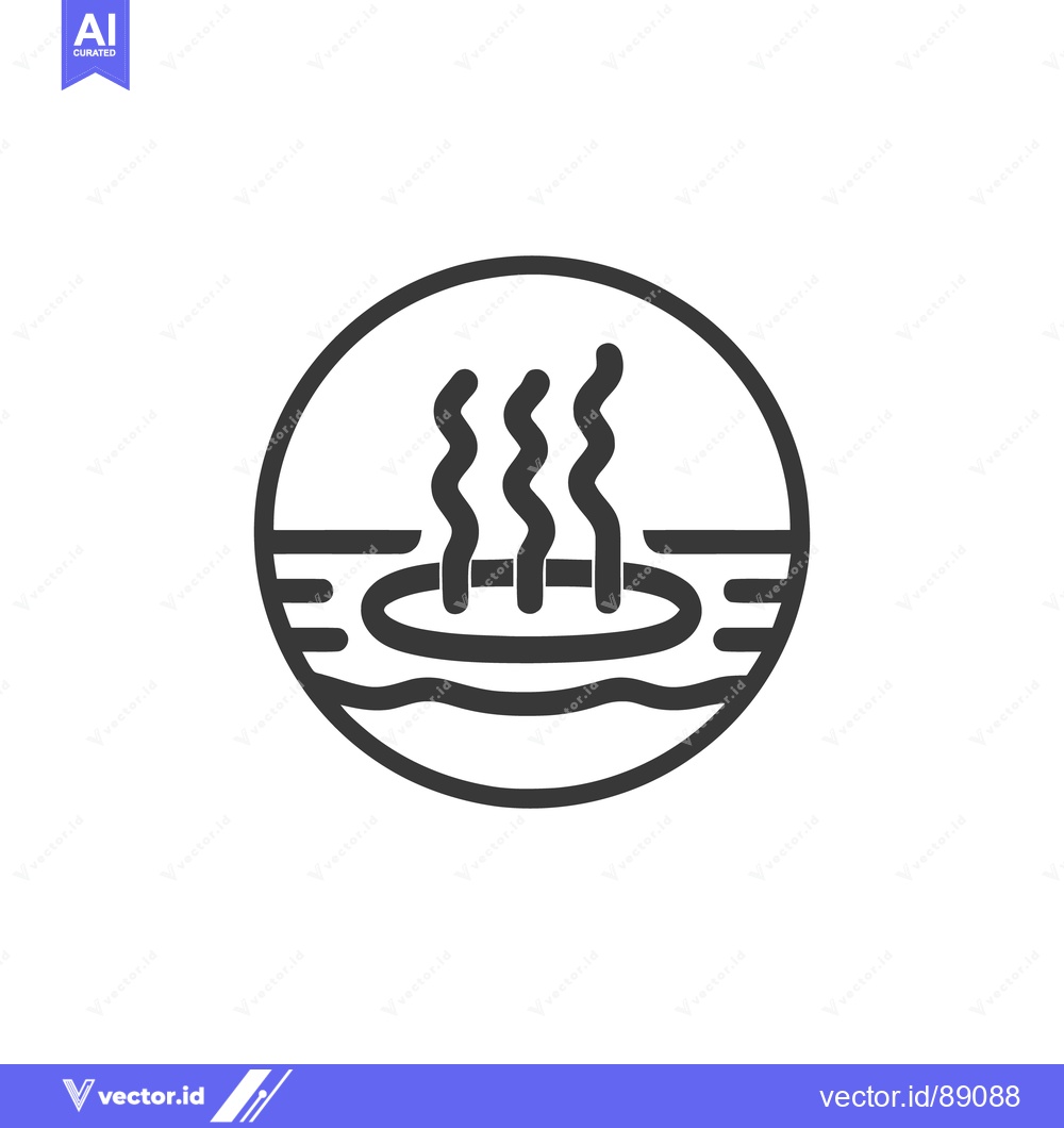 Premium Vector of Hot Spring Icon: Minimalist Design with Steaming Water in Circle