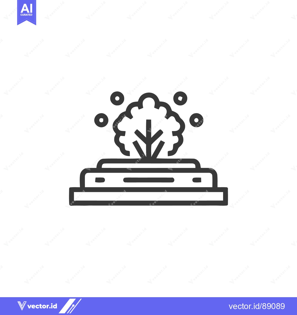 Premium Vector dari Minimalist Tree Fountain Icon with Bubbles, Linear Design