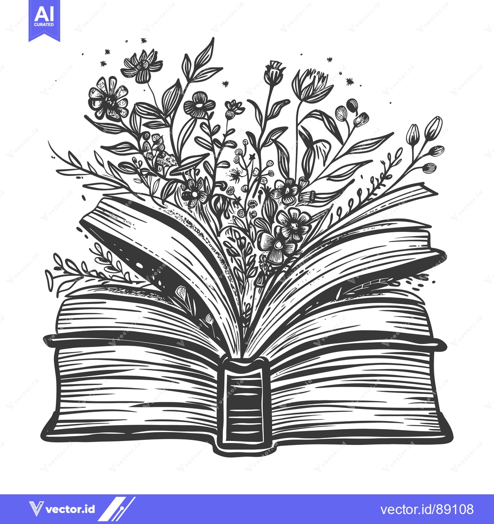 Premium Vector dari Open Book with Blooming Flowers Growing from its Pages