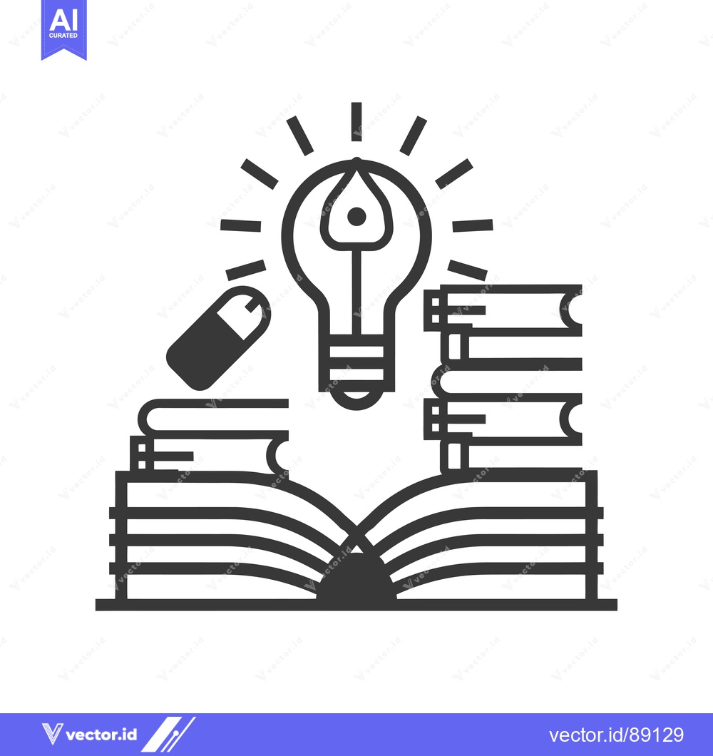 Premium Vector dari Open Book with Lightbulb, Eraser, and Stack of Books
