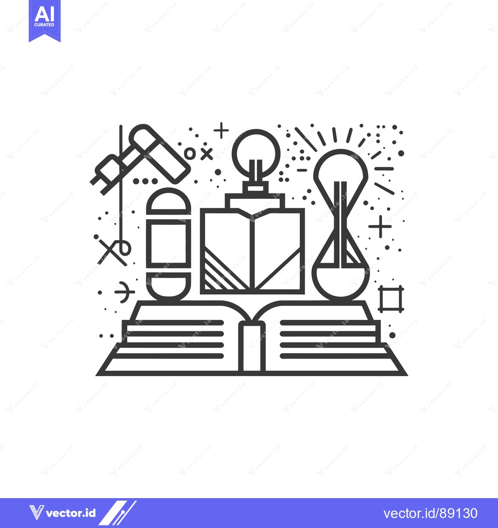Premium Vector dari Open Book With Light Bulbs and Geometric Shapes