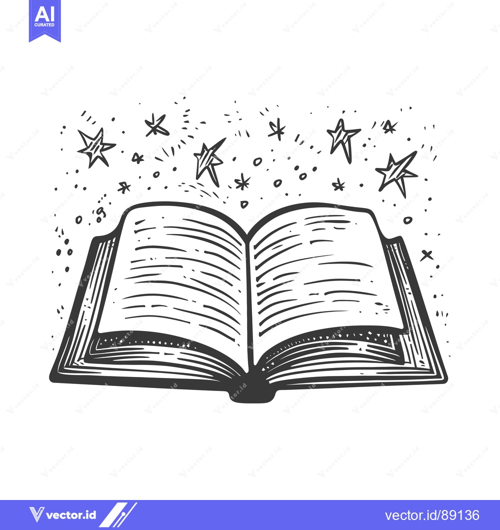 Premium Vector dari Open Book With Magic Stars Emanating From It