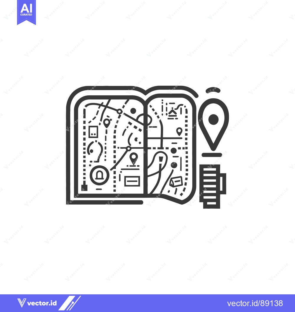 Premium Vector dari Open Book with Map, Location Pin, and Building Icon