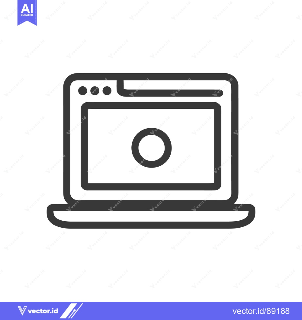 Premium Vector dari Minimalist Laptop Icon with Circular Element, Dark Outline on White