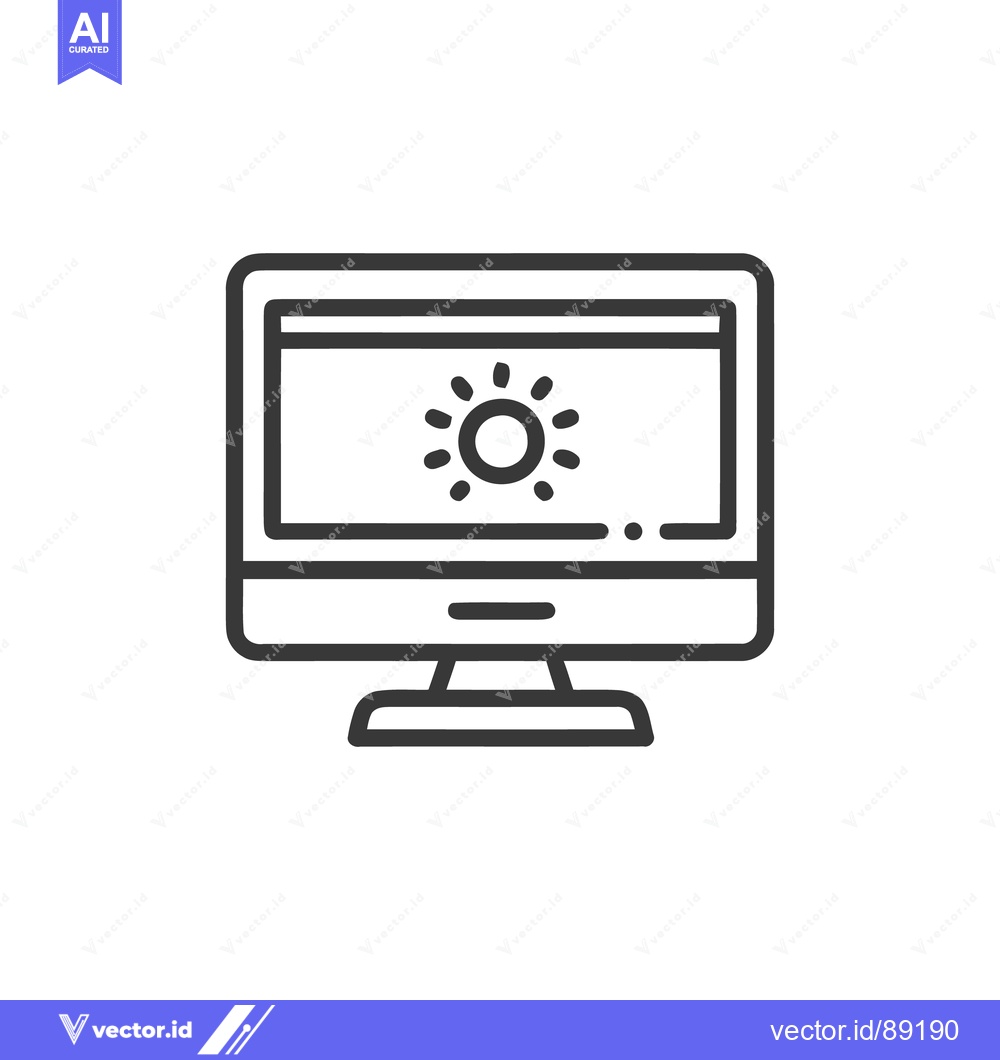Premium Vector dari Minimalist Computer Icon with Sun Symbol on Screen, Line Art